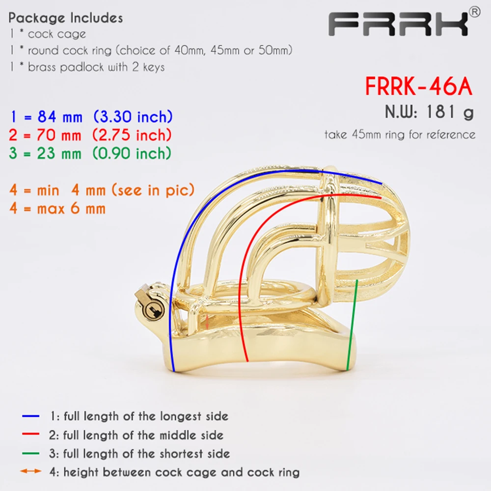 FRRK Gold Chastity Cage Metal Golden Male Bondage Belt Devices Steel Cock Ring Curve Penis Sleeve BDSM Lockable Sex Toys for Men