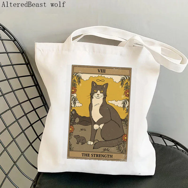 Women Shopper bag Salem cat Tarot Printed Kawaii Bag Harajuku Shopping Canvas Shopper Bag girl handbag Tote Shoulder Lady Bag