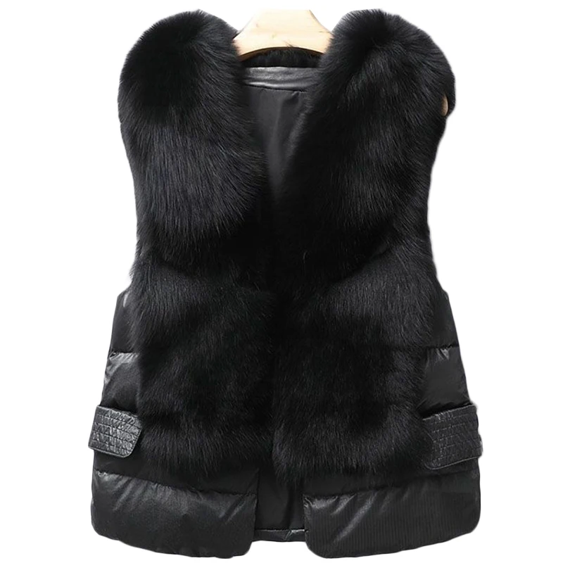 

Women's Short Down Jacket Vest, Imitation Fox Fur, Casual Outerwear, Female Innerwear, Winter Overcoat, High Quality, New,