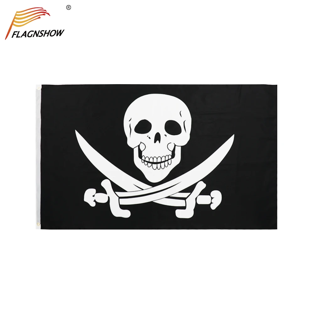 

Flagnshow Pirate Jack Rackham Flag 100% Polyester High Quality Printed Knife Jolly Roger Skull and Crossbones Flags