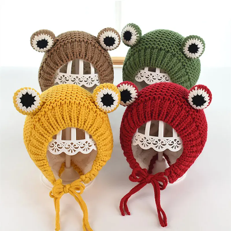 Cotton Cartoon Frog Knitted Hat Winter Warm Hat Skullies Cap Beanie Hat For Kid Boy and Girl 75