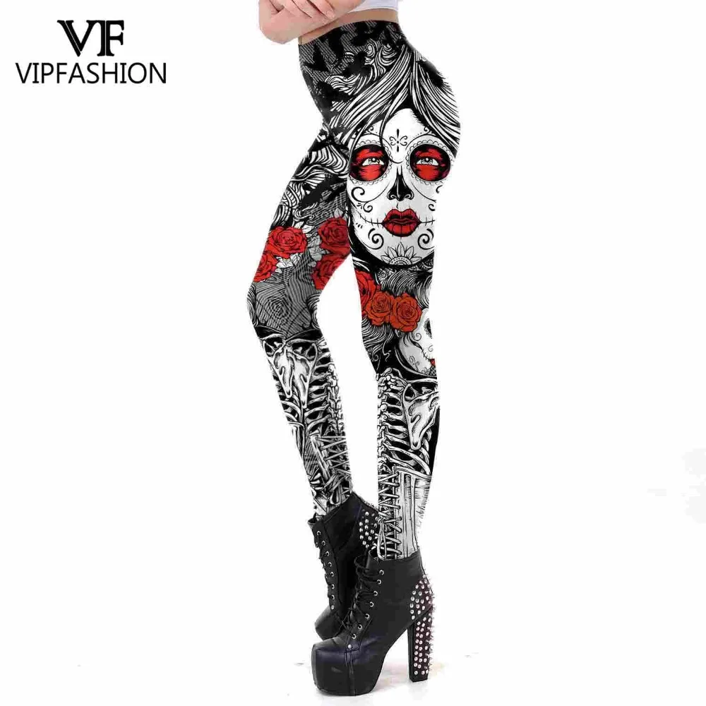 VIP FASHION 2024 Punk Womens Legging Sugar Skull Leggings for Women Girl Pink Print Workout Fitness Trousers Party Ankle Pants