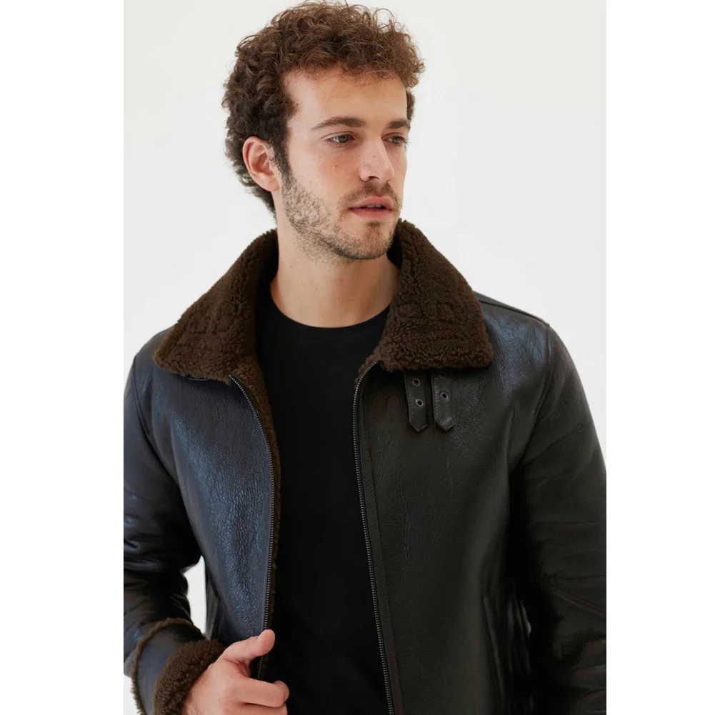 Denny & Dora Veste en fourrure de dinde pour homme, manteau court en peau de mouton, cuir, nouveau, happator