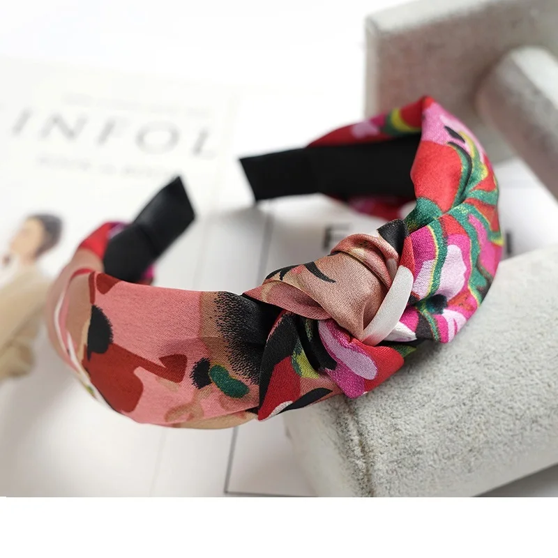 Women Elegant Top Knot Headband Print Dot Hairbands Girls Striped Plaid Flower Hair Hoop Fashion Hair Accessories FG0320