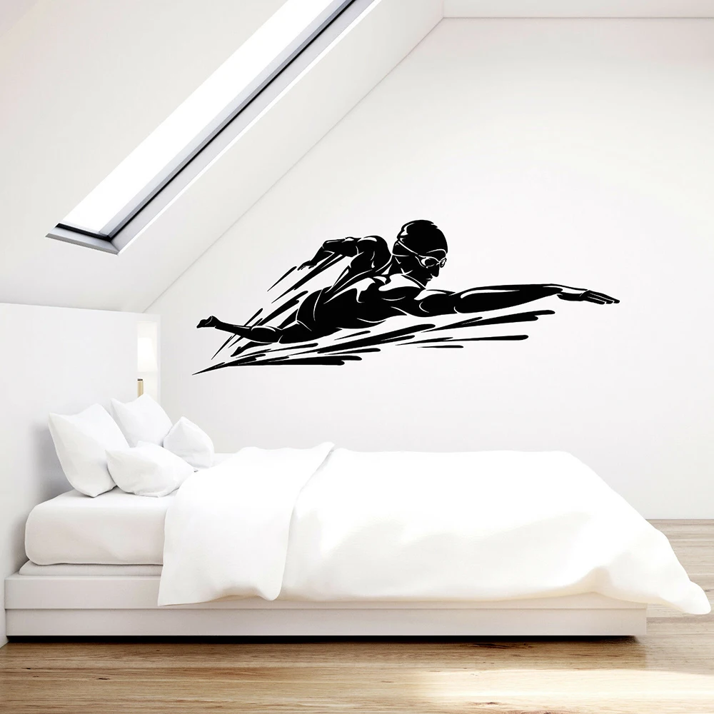 Swimmer Vinyl Wall Decal Bathroom Ornament Swimming Pool Water Sports Waterproof Wall Stickers School Gymnasium Art Decor Z117