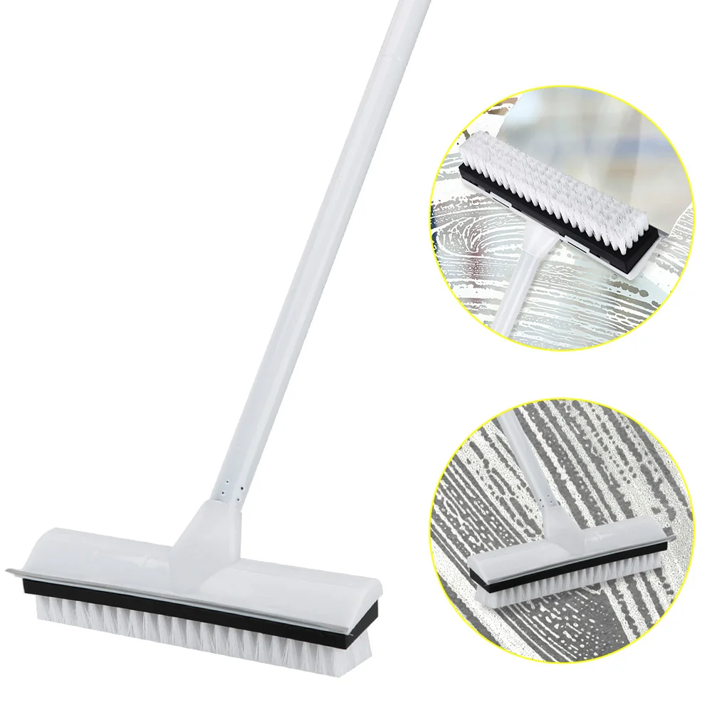 Carpet Brush Adjustable with Long Handle Rubber Scraper Floor Scrub Brush Stainless Metal Handle Scrubber with Stiff Bristles