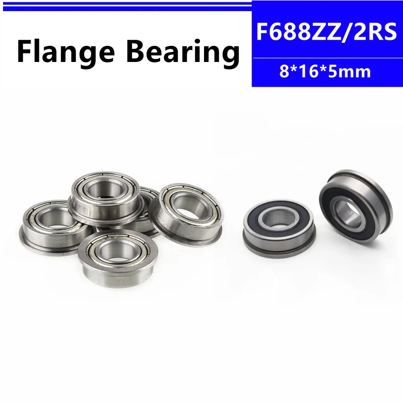 50/100pcs F688ZZ 8*16*5mm F688-2RS LF1680 flange deep groove ball bearing 8x16x5mm F688 F688Z Flanged bearing 3d printer