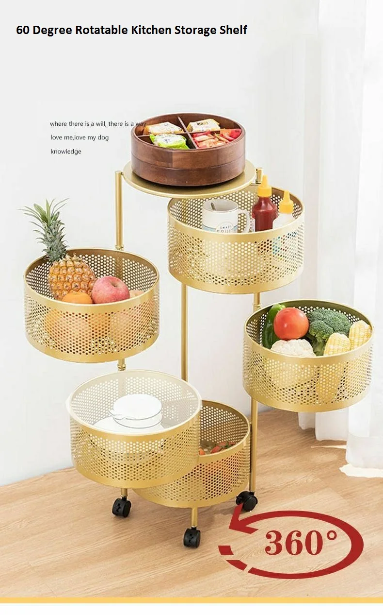 360 Degree Rotatable Kitchen Shelf Floor Multi-Layer Living Room Multi-Function Fruit And Vegetable Basket Storage Basket Rack