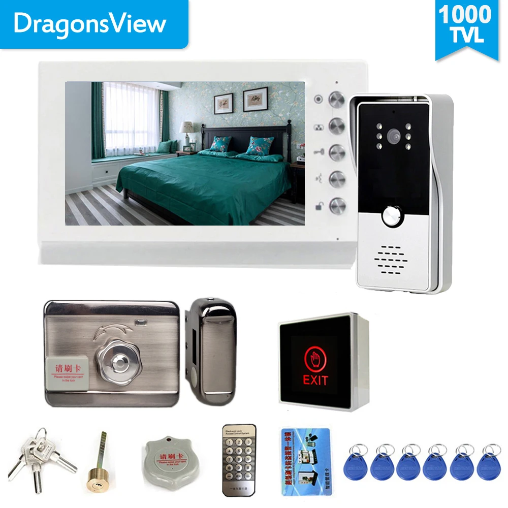 Dragonsview Video Door Phone Doorbell Intercom System 7 Inch 1000TVL with Electronic Lock  12V/3A Power Door Access Control