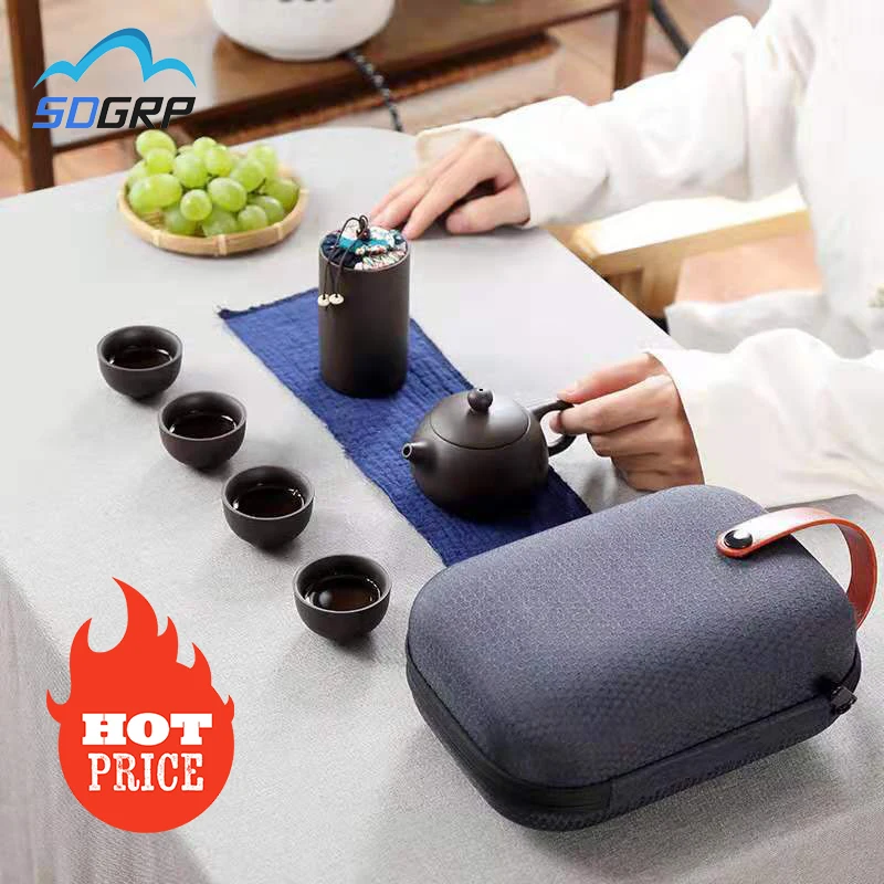 Purple Sand Tea Cups Ceramic Portable Teapot Set Outdoor Travel Gaiwan Tea Cups of Tea Ceremony Teacup Fine Gift Kung Fu Tea Set