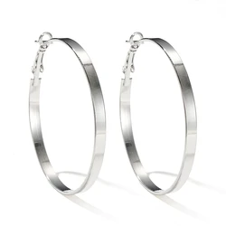 Punk Silver Color Metal Hoop Earrings For Women Trendy Large Circle 4/5/6cm Light Weight Earring Brincos Party Jewelry