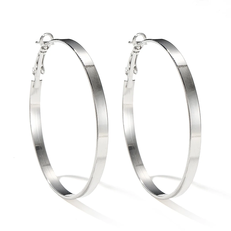 2022 Punk Silver Color Metal Hoop Earrings For Women Trendy Large Circle 4/5/6cm Light Weight Earring Brincos Party Jewelry