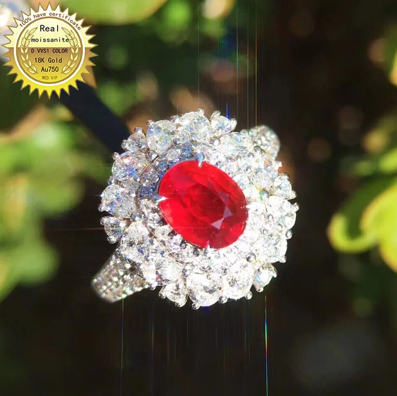 

9K Gold ring Lab Created 2ct Ruby and Moissanite Diamond Ring With national certificate Ru-004