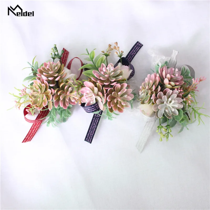 Meldel Boutonniere Buttonhole Men Wedding Bracelet Bridesmaid  Women Brooch Flower Corsage Pin Wedding Bracelet Witness Corsages