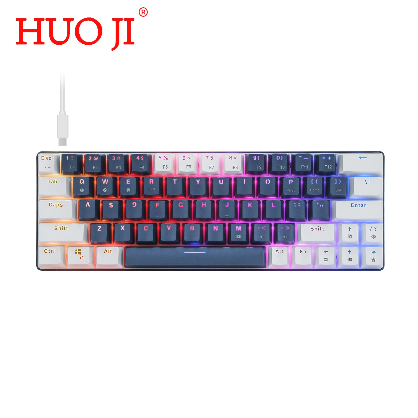 

HOU JI CQ63 Wired/Wireless Bluetooth Mechanical Keyboards 63 Keys RGB LED Backlit Gaming Keyboard for Win iOS Android Laptop PC