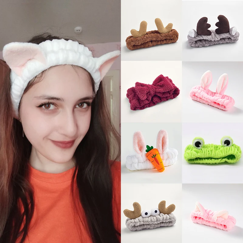 Women Soft Wash Face Hair Bands Coral Fleece Elastic Hairbands Bow Headband Hair Accessories Girls Sweet Cute Headwear Ornaments