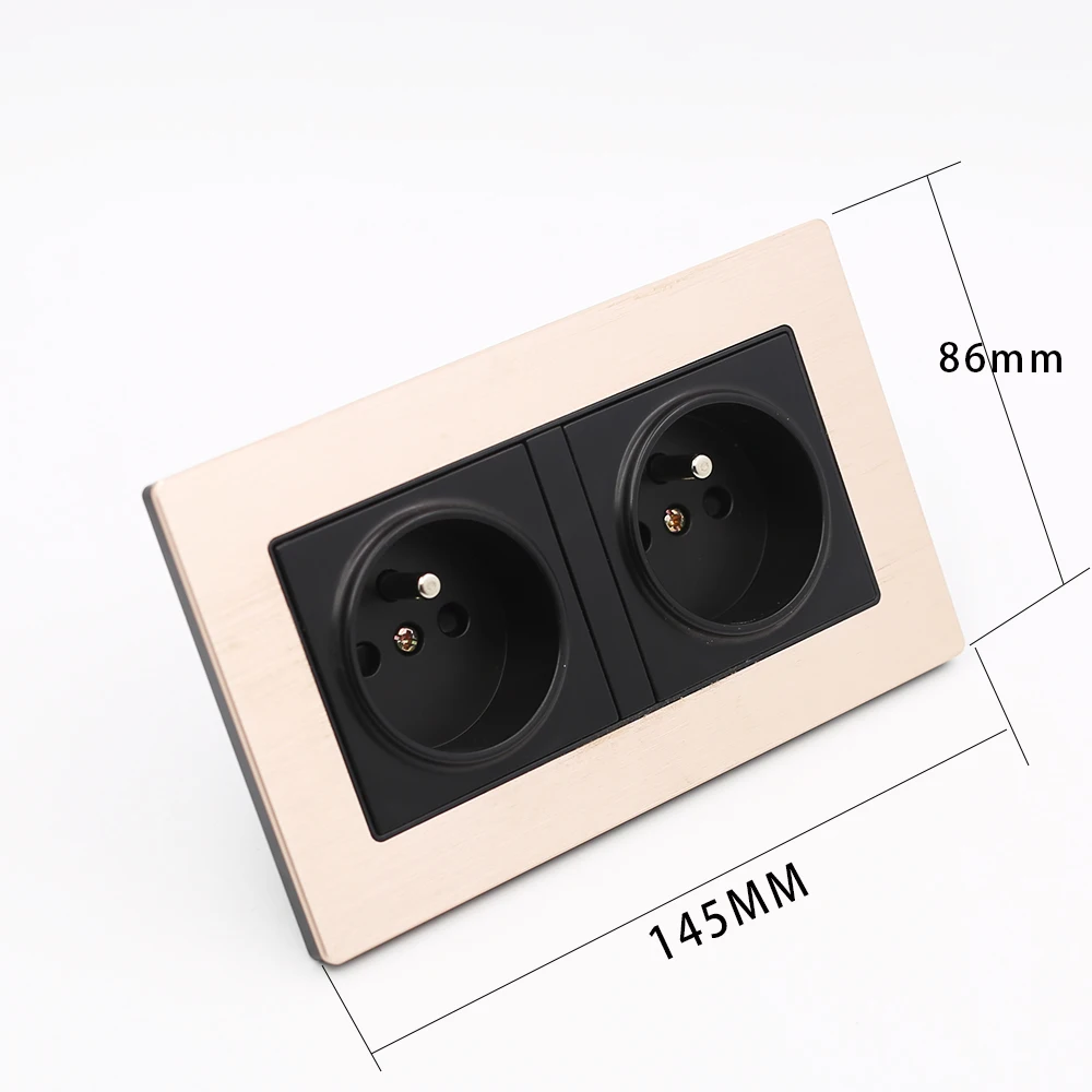 

Gold EU Double Power Socket Schuko, Schuko Power Panel, 16A EU Standard Wall Outlet MA00227