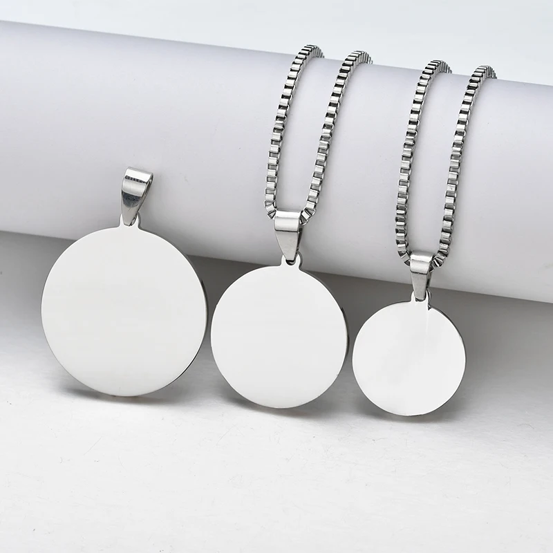 Bluelory Personalized Engraved Your Photo Name Logo Date Stainless Steel Round Pendant Necklace For Women Men Anniversary Gift