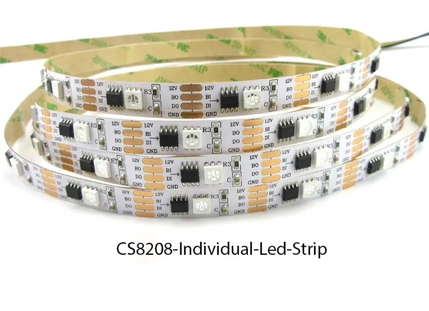 

DC12V GS8208 external IC single point single control light bar ;GS8206 Addressable LED strip 30/60Led/M;White PCB ;IP30/IP67