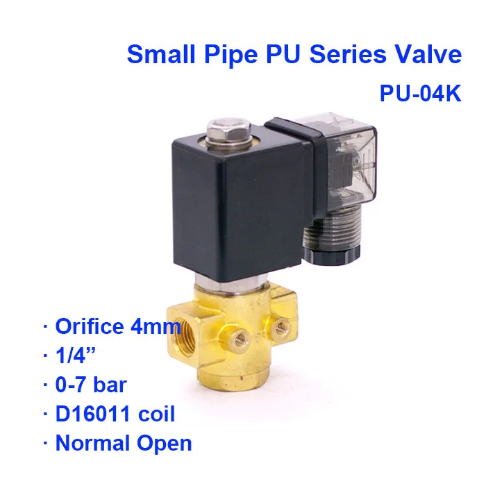 

2 way 2 position Normal open Pneumatic Brass Water PU-04K Solenoid Valve D16011 coil 0-7bar Orifice 4mm AC220V BSP Port G1/4"