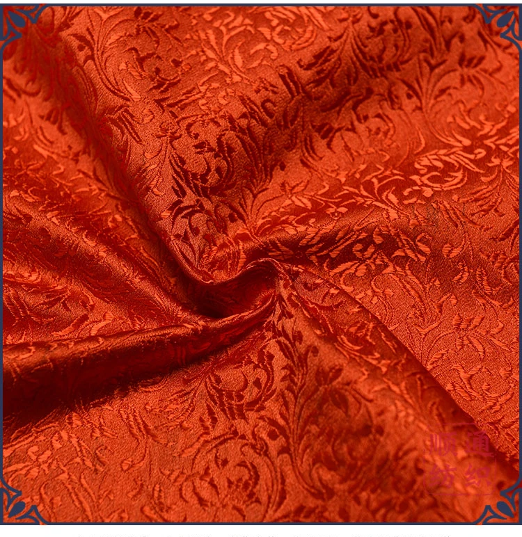 Red floral style damask silk satin brocade jacquard fabric costume upholstery furniture curtain clothing material