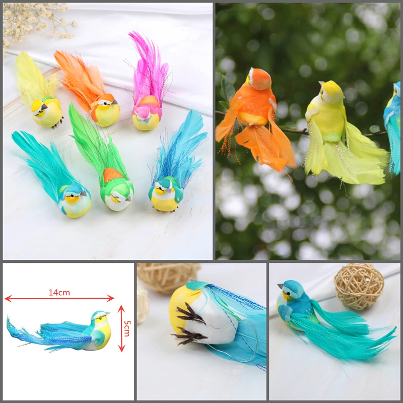 1PCที่มีสีสันปลอมนกโฟมประดิษฐ์จำลองนกFeather DIYงานแต่งงานตกแต่งเครื่องประดับคริสต์มาส