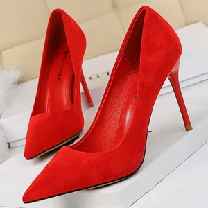 Bigree Frauen Wildlederschuhe, High Heels für Frauen, Modebüroschuhe, grundlegende Stiletto -Ferse, Größe 42 43, Plus Size 10 Hauptverkäufe Scarpin Größe 42 - №10