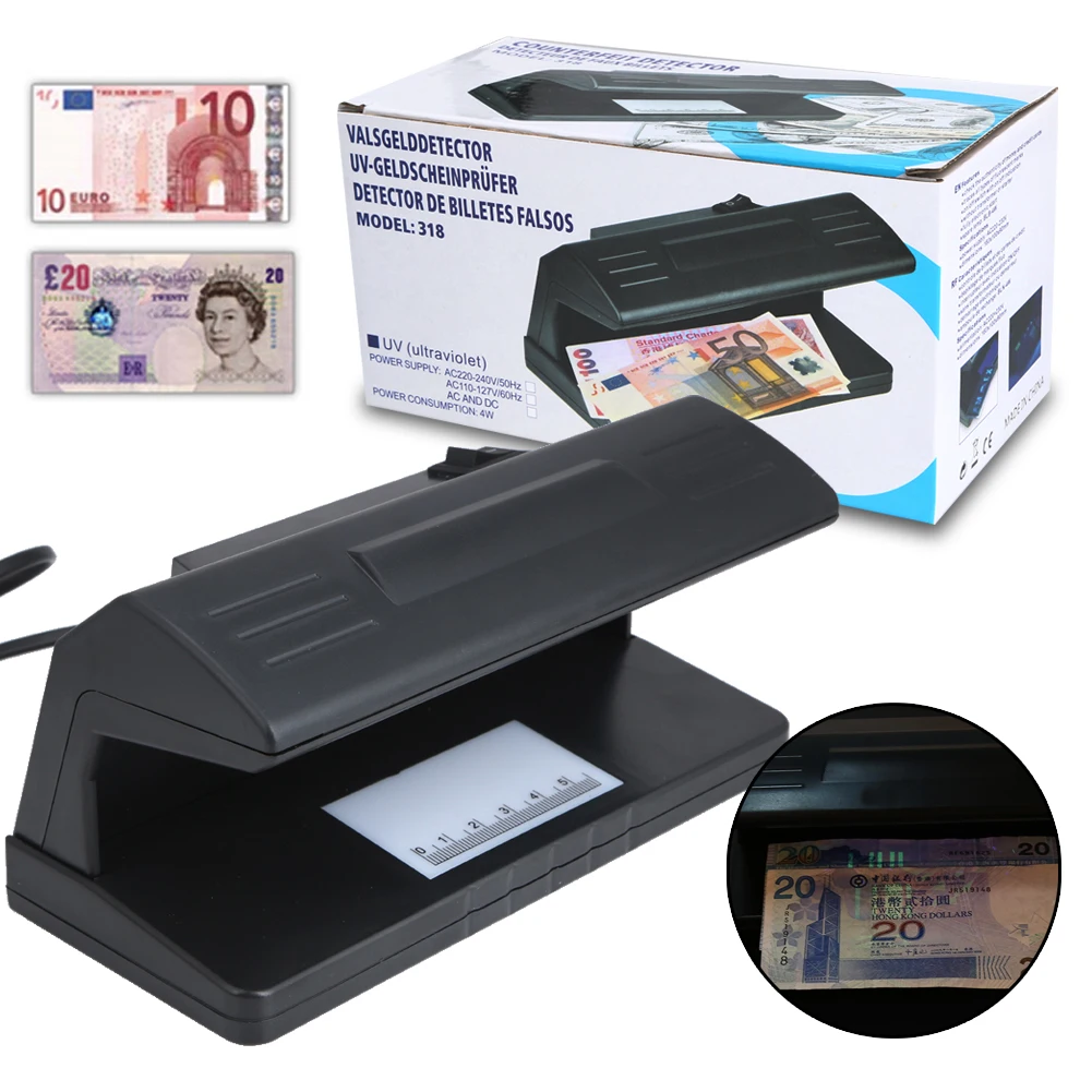 EU 4W UV Light Money Detector Checker Practical Counterfeit Money Tester Bill Currency Fake Detector Machine with ON/OFF Switch