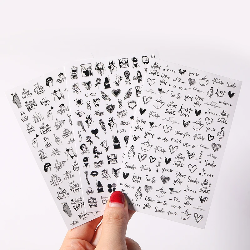 Hart Liefde Ontwerp 3D Nail Sticker Engels Brief Stickers Gezicht Patroon Trasnfer Sliders Valentijnsdag Nail Art Decoratie