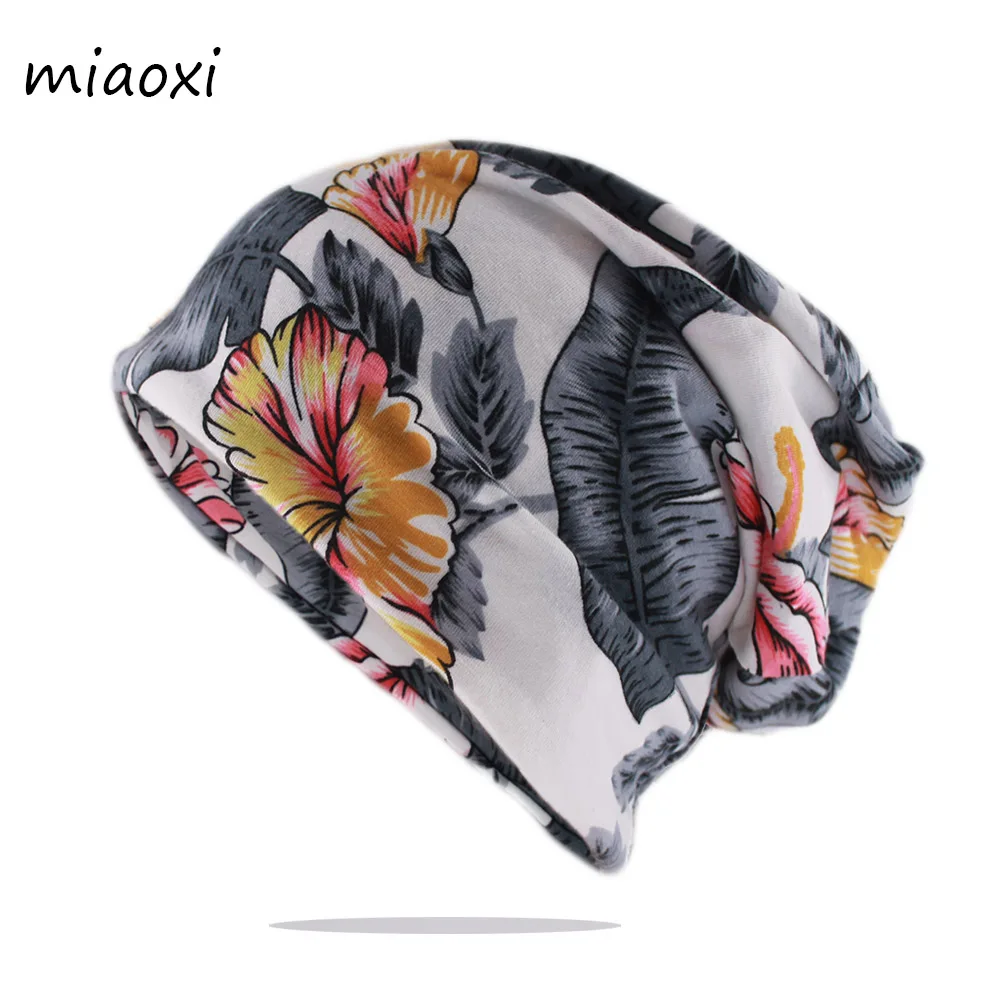 

Fashion Women Spring Autumn Warm Floral Beanies Skullies For Frmale Casual Soft Cotton Bonnet Scarf Hip Hop Girls Dance Gorras