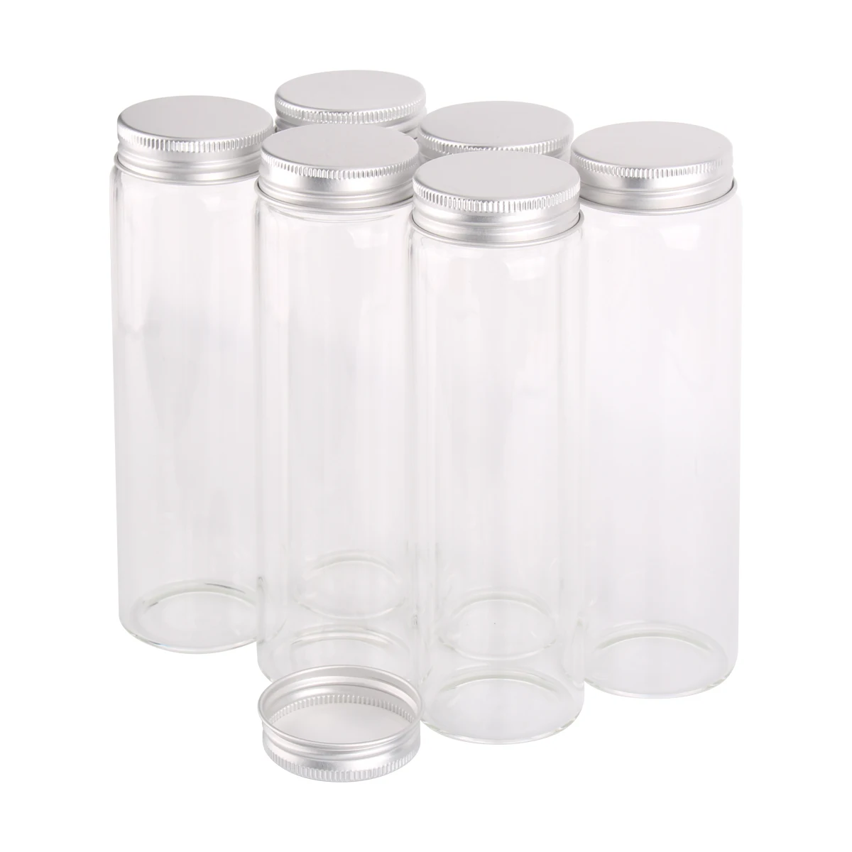 6pcs 200ml 47*150mm Glass Storage Bottles With Aluminum Caps Candy Vessels Empty Glass Jars Vails For Wedding Favors