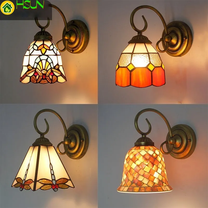 

Bracket Mediterranean Sea Turkish Light Style Stained Glass Rustic Sconces Bedroom Aisle Bathroom Mirror Front Wall Lamp