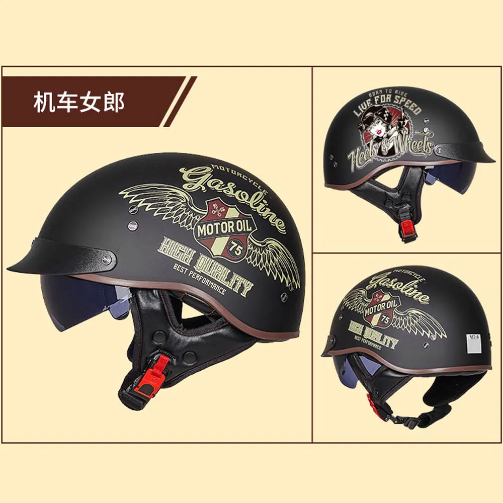 GXT Retro Motorcycle Helmet Vintage Moto Helmet Open Face Scooter Biker Motorbike Racing riding Helmet DOT Approved M-2XL