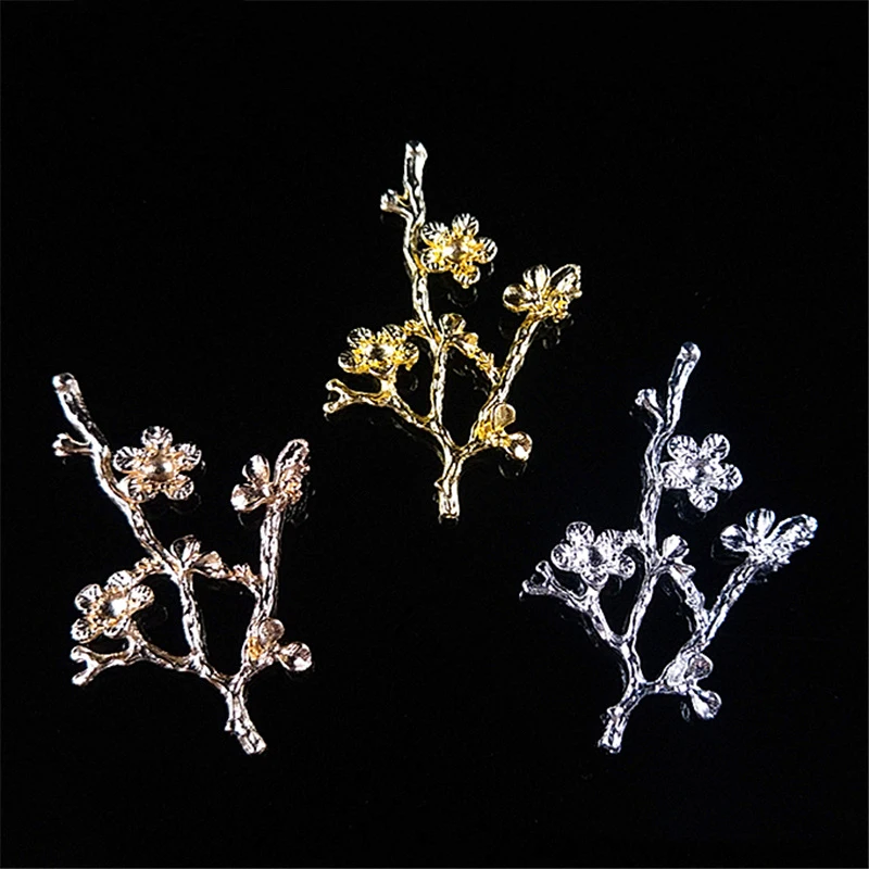 2019New 100Pcs Bride ancient alloy Plum Flower branch button for style DIY jewelry hairpin accessoriess HZ495