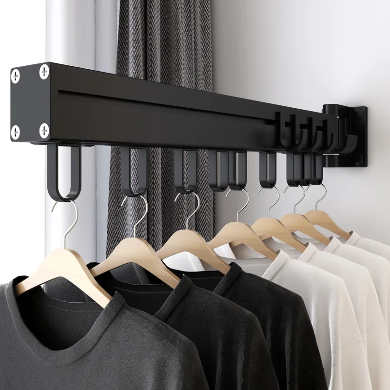 Black Aluminum Bathroom Hook Foldable Laundry Rack Clothes Drying Shelf hook Wall Mounted Towel bar Bathroom Accessories