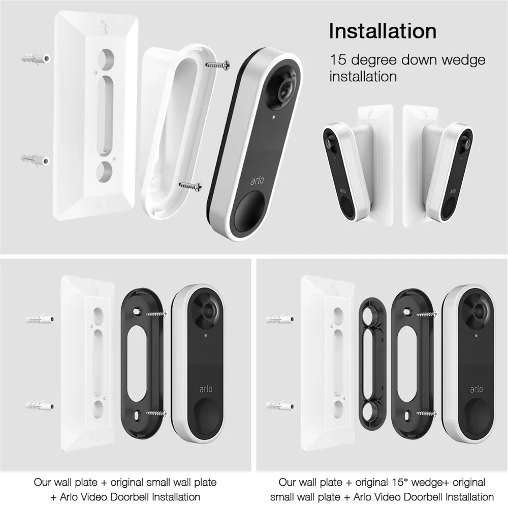 Doorbell Wall Plate for Arlo Video Doorbell,Stylish Sturdy Downward 15 Degree Wedge Bracket with Screws,Durable Easy to Install