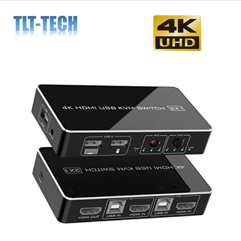 KVM-Switch HDMI 2 Port Box ، UHD 4K (3840x2160) و 1080P 3 أوضاع تبديل مدعومة ، 3 USB 2.0 Hub للوحة مفاتيح الماوس ، الطابعة ، الكمبيوتر