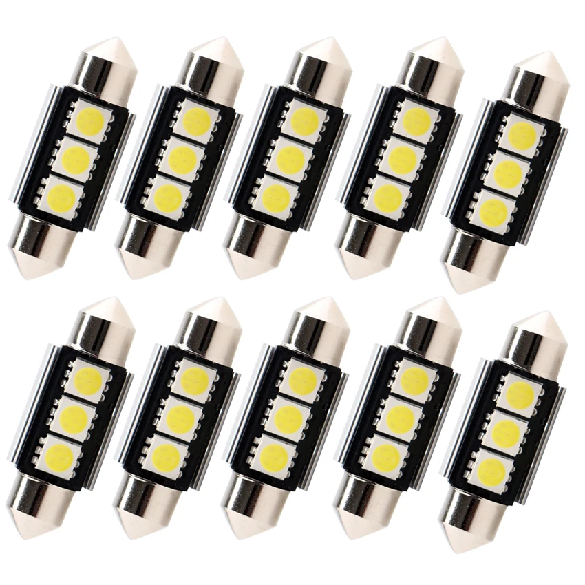 10pcs Dome Festoon Car Light CANBUS Error Free C5W LED Lamp Auto Bulb Interior Light 36mm 39mm 41mm 3SMD 5050 LED White Blue 12V