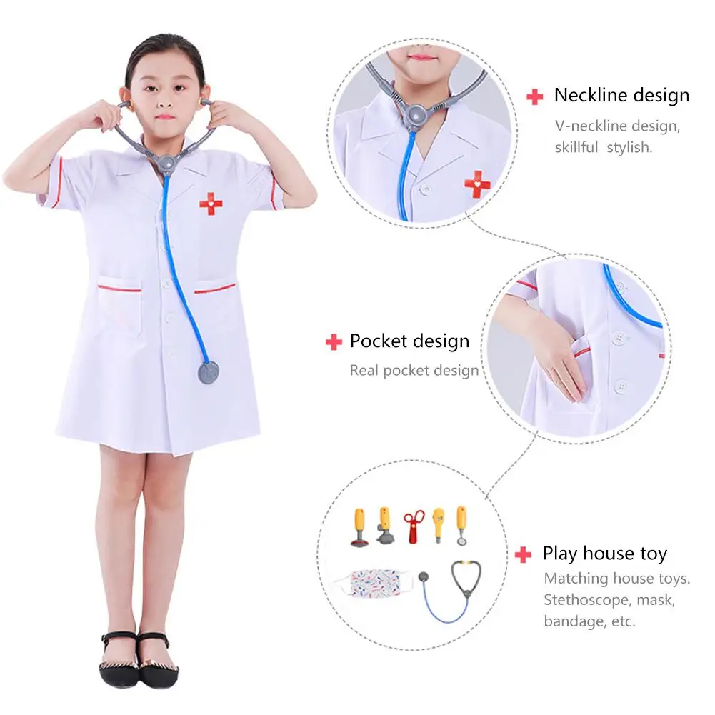 Crianças doutor role play traje vestir-se conjunto médicos casaco branco enfermeira uniforme halloween traje crianças cosplay adereços