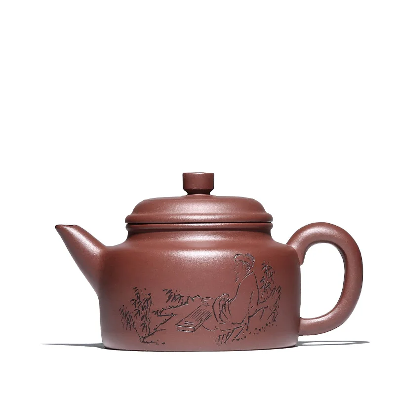 |True art yixing recommended pure manual teapot carved painting famous tea undressed ore sword flow, purple clay pot