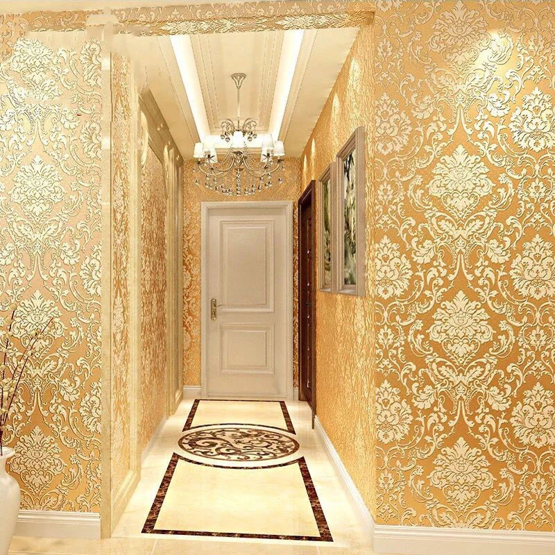 Non-self-adhesive European Style Non-woven Wallpaper Bedroom Living Room TV Background Wall 3D Relief Flocking Wall Stickers