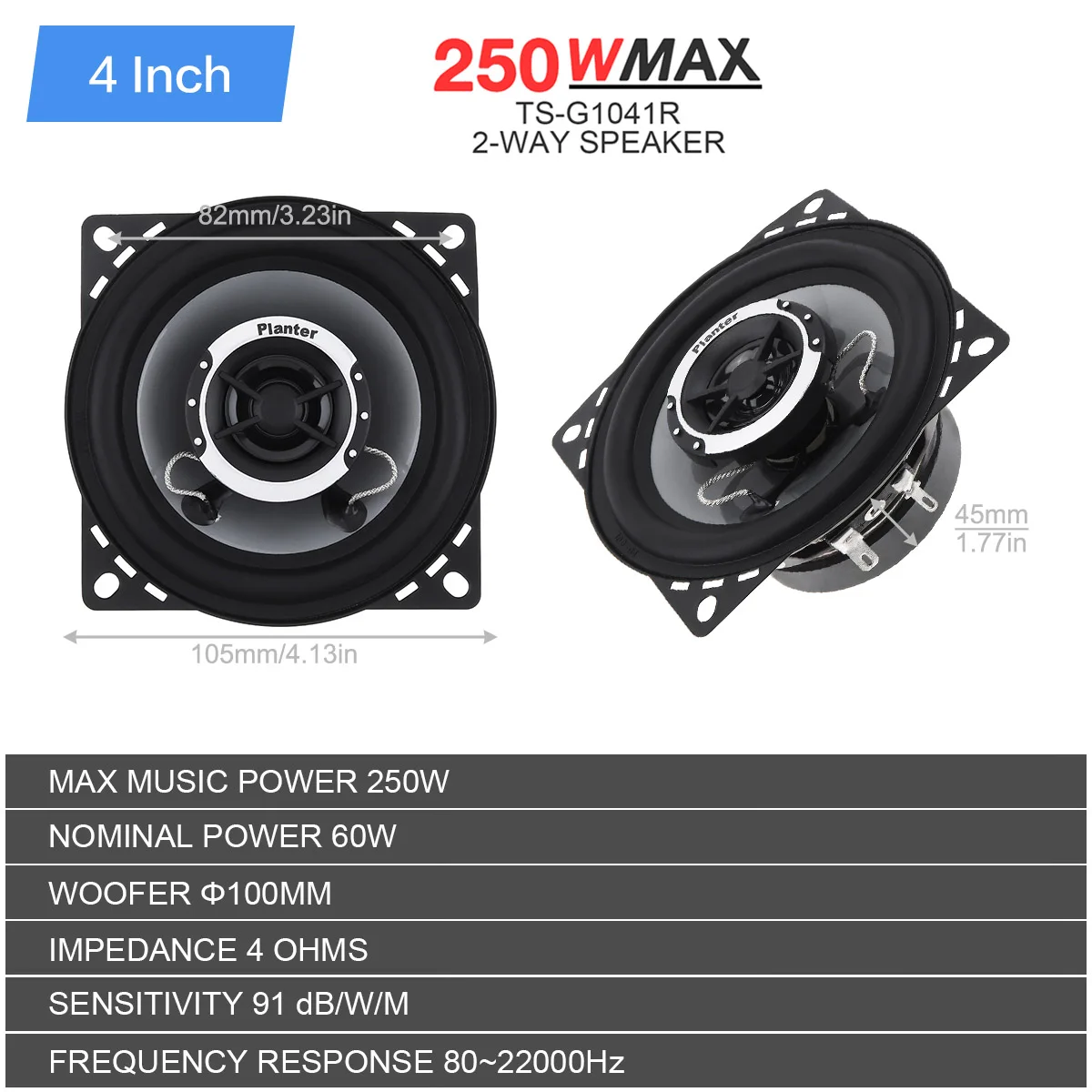 2pcs Car Stereo Speaker 4 5 6.5 Inch HiFi Coaxial Loud Speaker 250W 300W 400W Full Frequency Automotive Sound Audio For Cars