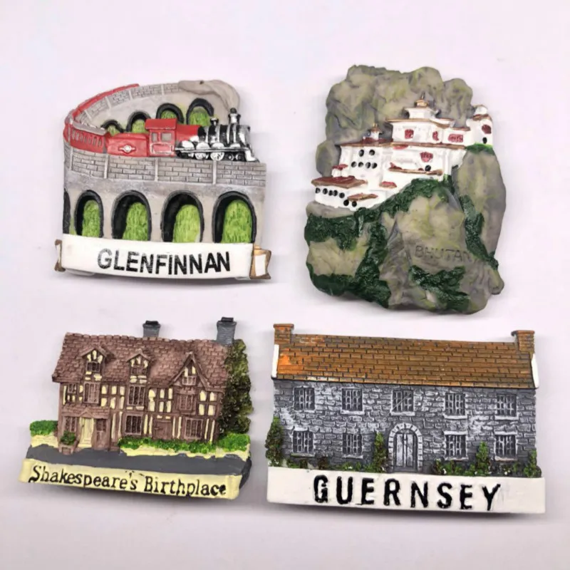 Resin Fridge Magnet Glenfinnan Bhutan Shakespeare's Birthplace Guernsey Souvenir Magnet Stone Sticker Refrigerator