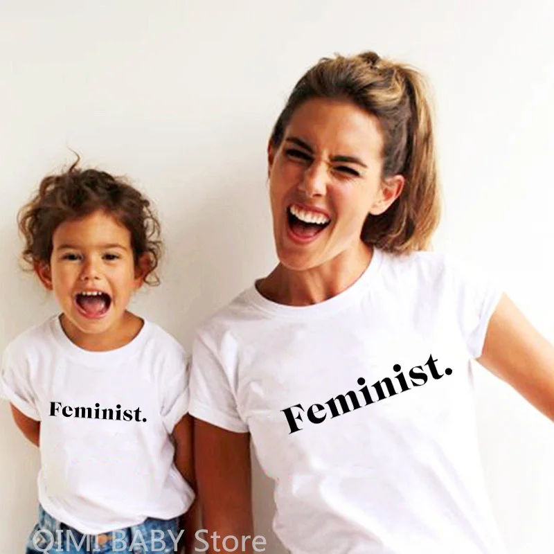 Feminist Children White T-shirt Kids Cool Slogan Tops Unisex Girl Boy Tee Mom and Baby Family Matching Short Sleeve Tshirt