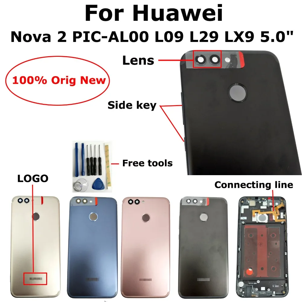 

Shyueda 100% оригинальный новый 5 "для Huawei Nova 2 PIC-AL00 L09 L29 LX9 задняя крышка корпуса аккумулятора с объективом и боковым ключом