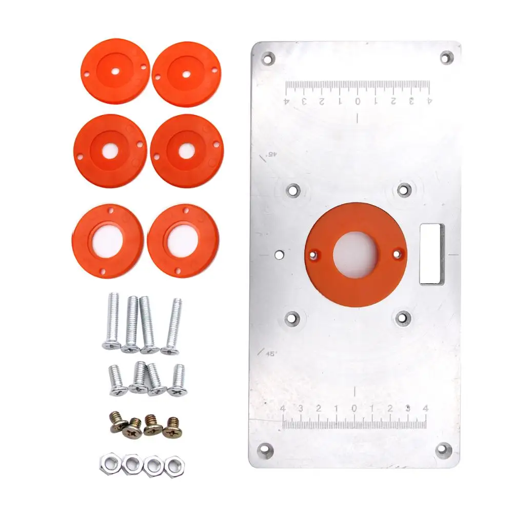 Máquina de grabado de modelos, enrutador de madera con 6 herramientas de anillo, placa de inserción de mesa, bancos de carpintería, Aluminio