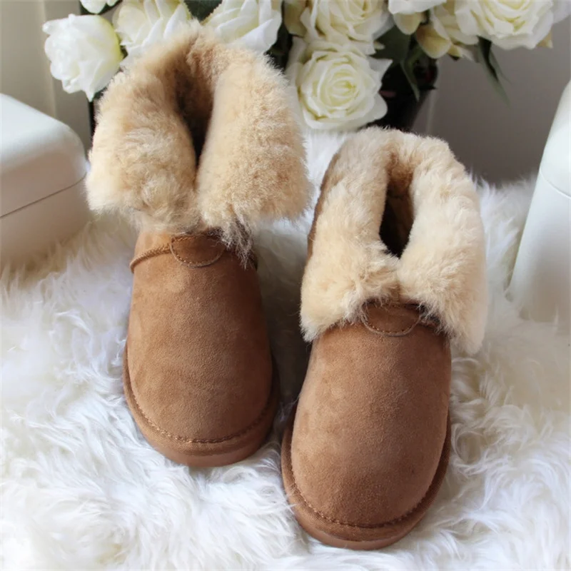 Classic Natural Fur Women\'s Boots Genuine Sheepskin Woman Snow Boots Casual Winter Shoes Woman Leather Snow Boots