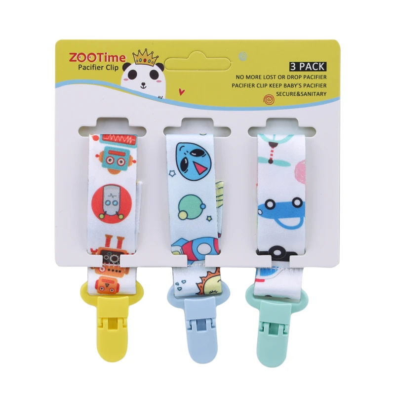 3 Pcs/Set Baby Pacifier Clip Pacifier Chain Dummy Clip Nipple Holder for Baby Cartoon Print Child Pacifier Clips Soother Holder