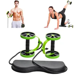 Abdominal Double Wheel Ab Roller Gym Home Muscle Exercise Fitness Equipment Pull Rope Resistance Bands Slimming Device