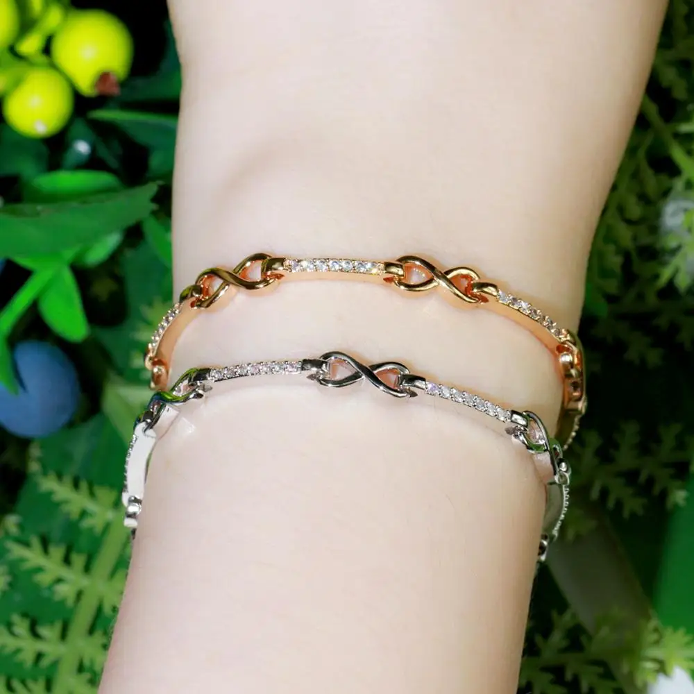ThreeGraces New Fashion Infinity Number 8 Shape Link Chain Bracelet Shiny Cubic Zirconia Women Elegant Daily Party Jewelry BR137 image 2